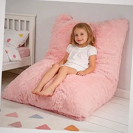 3 in 1 Kids Bean Bag Chair Bed, Kids Fluffy Stuffed Floor Pillow for Pink