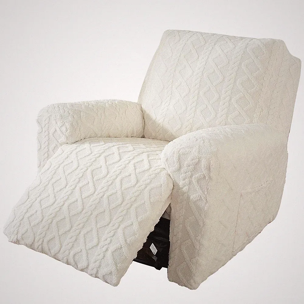 4 Pieces Geometric Jacquard Plush Recliner Slipcovers Soft Fuzzy Fluffy Sofa...