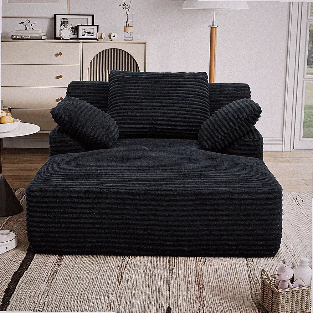51" Chaise Lounge Chair Indoor, Oversized Fluffy Plush Corduroy Sleeper Couch, D