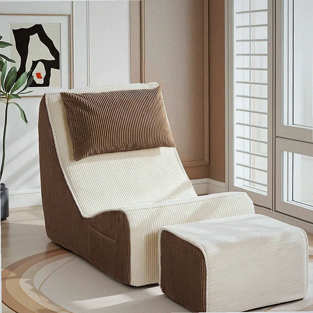 Chaise Longue Chair with Ottoman, Boneless Recliner Chair with Washable Cover...