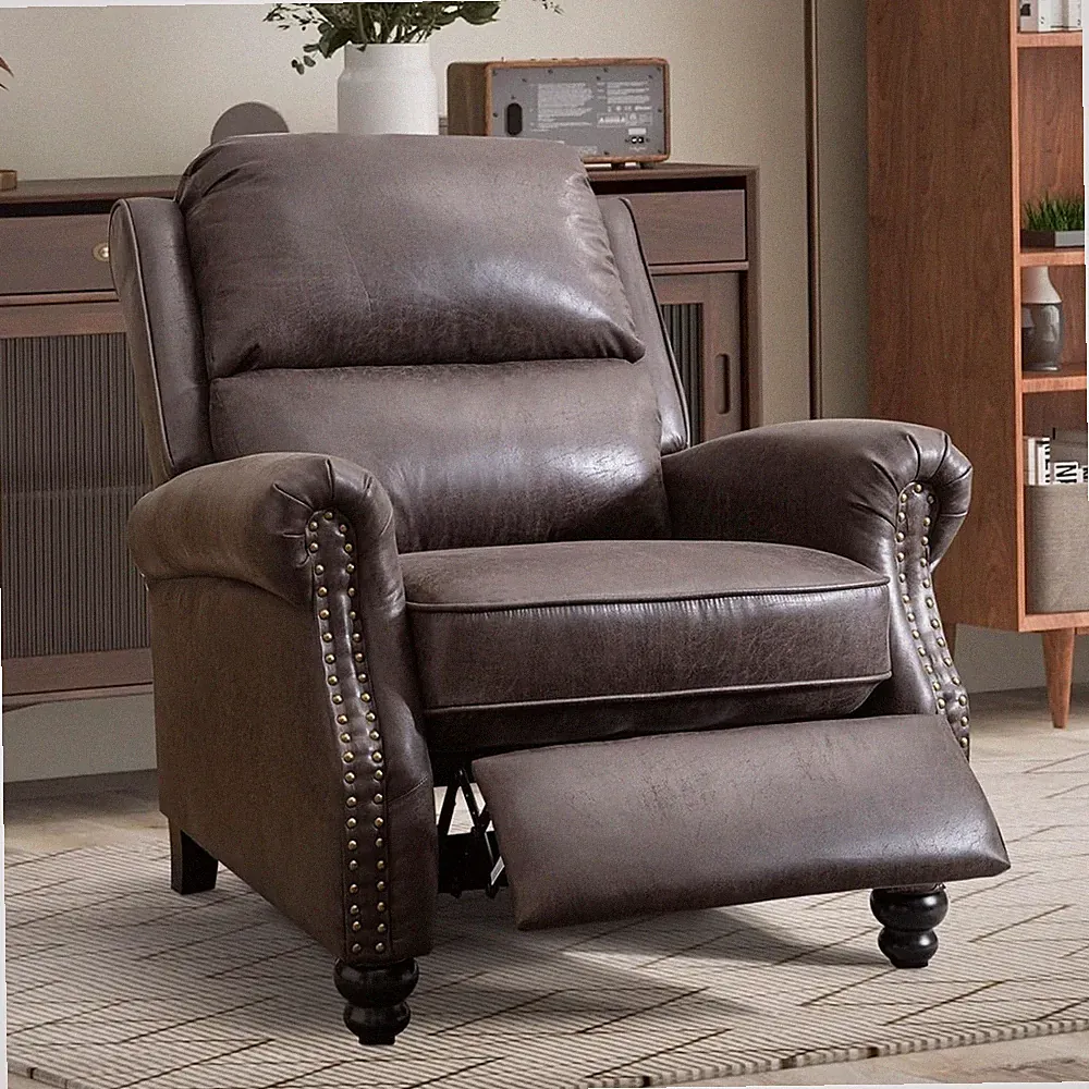 EBELLO Faux Leather Push Back Recliner Chair with Rivet Decoration Single Sofa