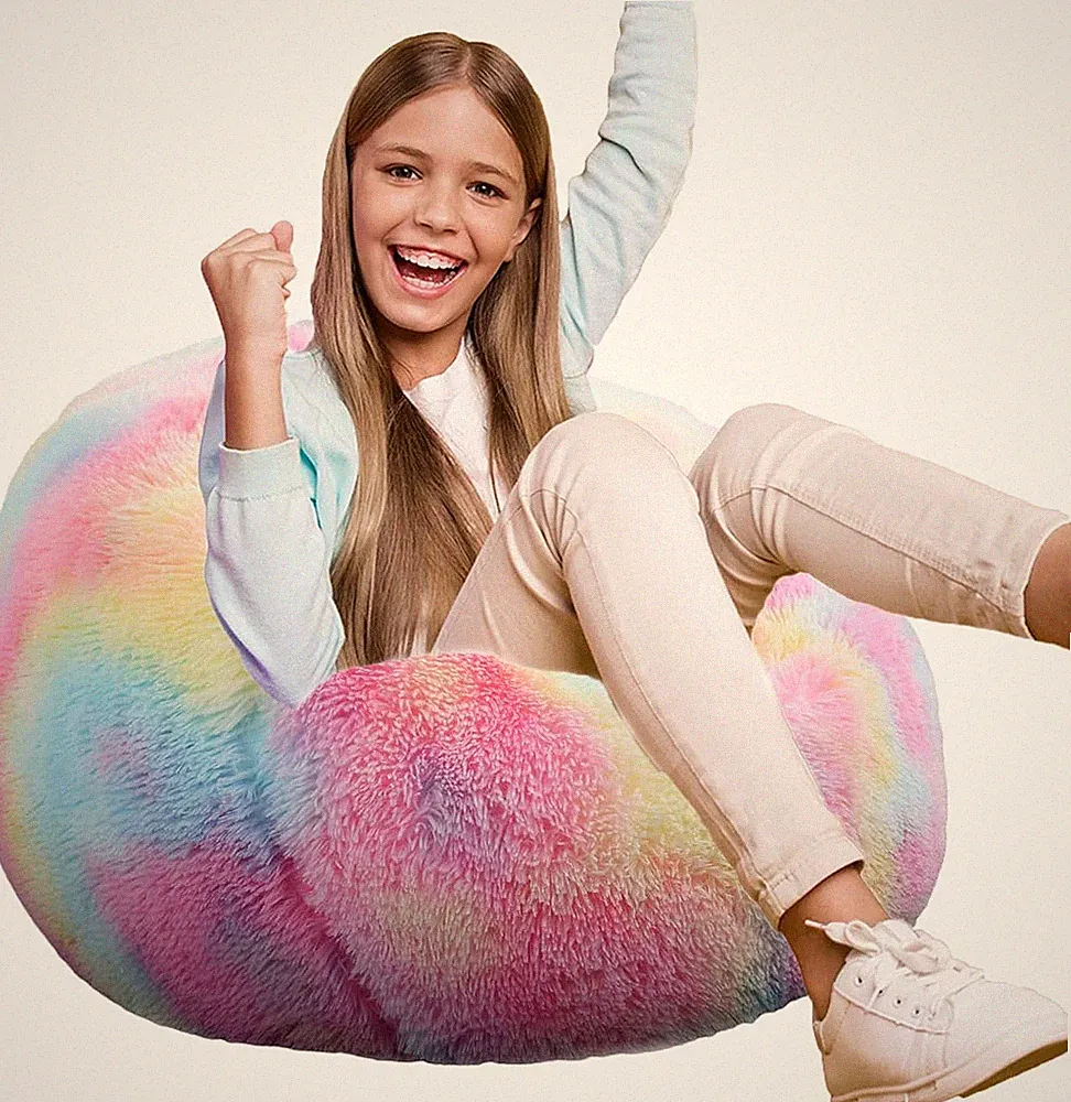 Fluffy Bean Bag Chair for Kids, 2.5FT Round Memory Foam Filled Bean Bag for Teen