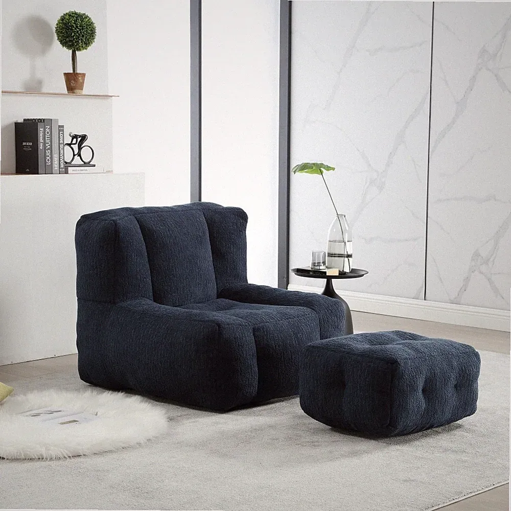 Fluffy Bean Bag Chair with Memory Foam & Ottoman, Cozy Lounger for Adults & Kids