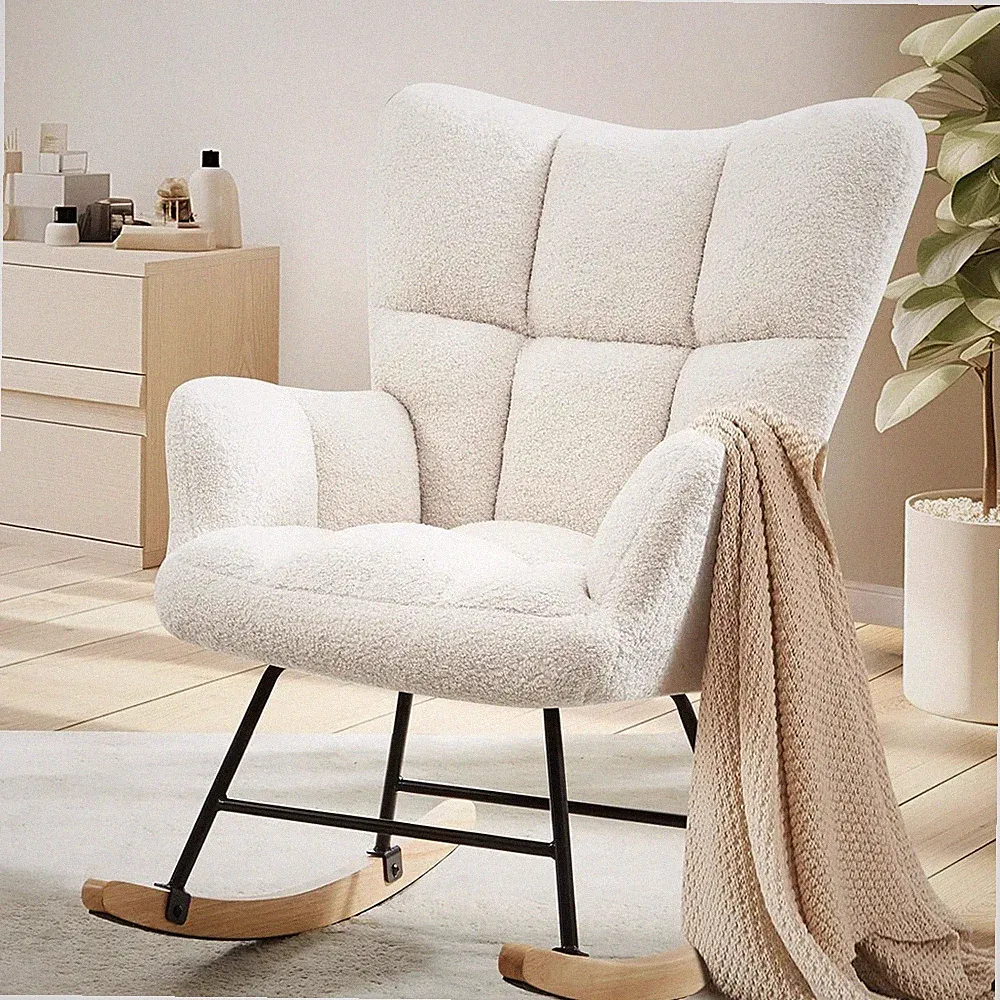 Fluffy Rocking Recliner Chair - Cozy Reading & Bedtime Relaxation (Beige)