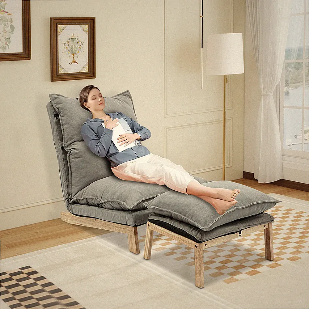 Grey Lounge Chair Single Lazy Sofa Leisure Adjustable Recliner Machine Washable