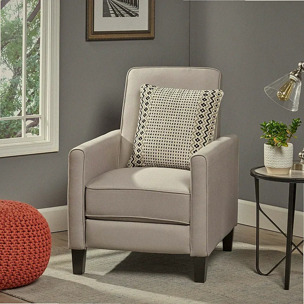 Lucas Modern Upholstered Push Back Recliner with Piped Edges