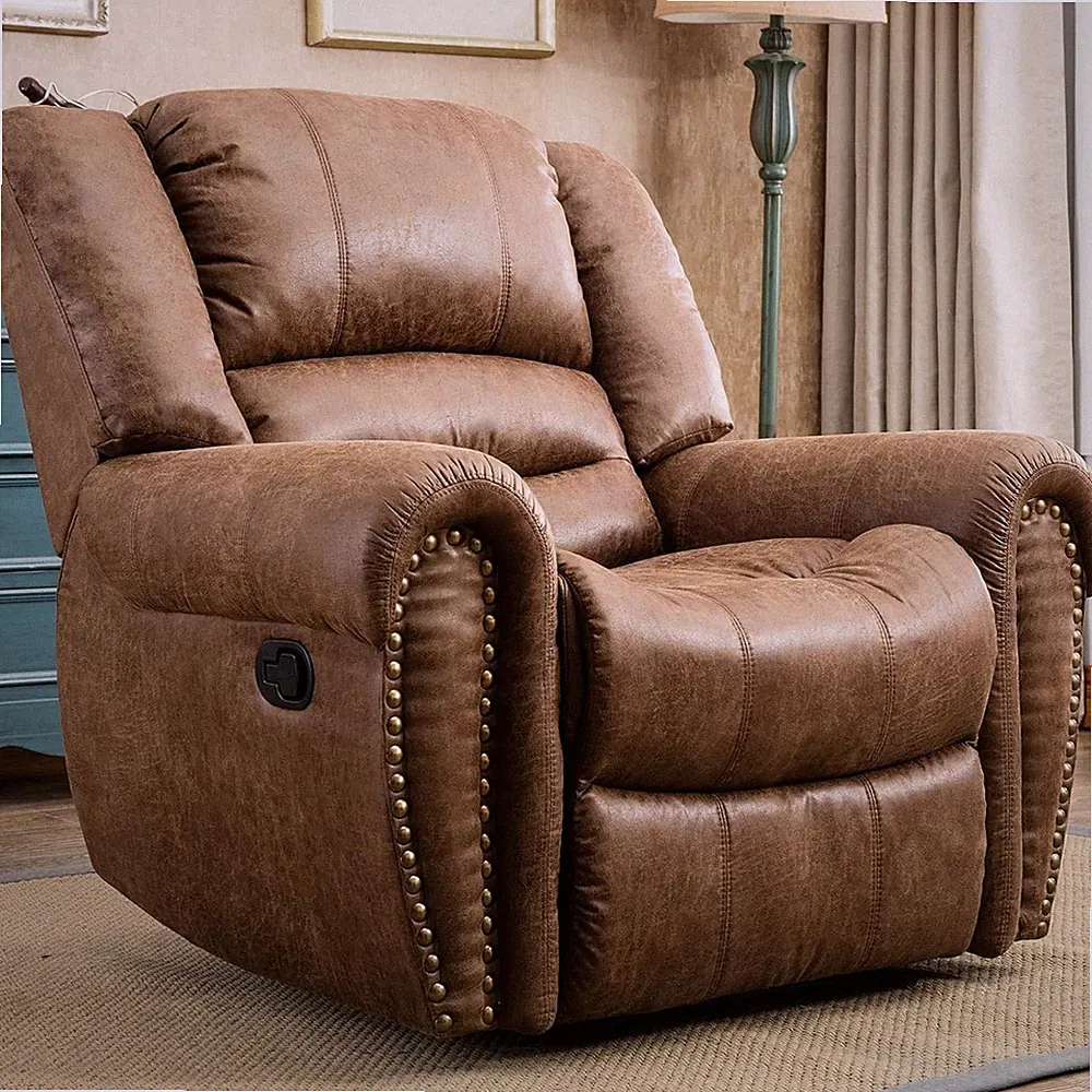 Nut Brown Leather Recliner Chair - Classic Comfort for Your Living Room