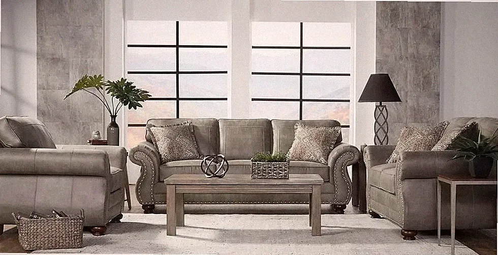 OVERSIZED 3PC Modern Living Room Sofa Loveseat Chair Set Gray Performance Fabric