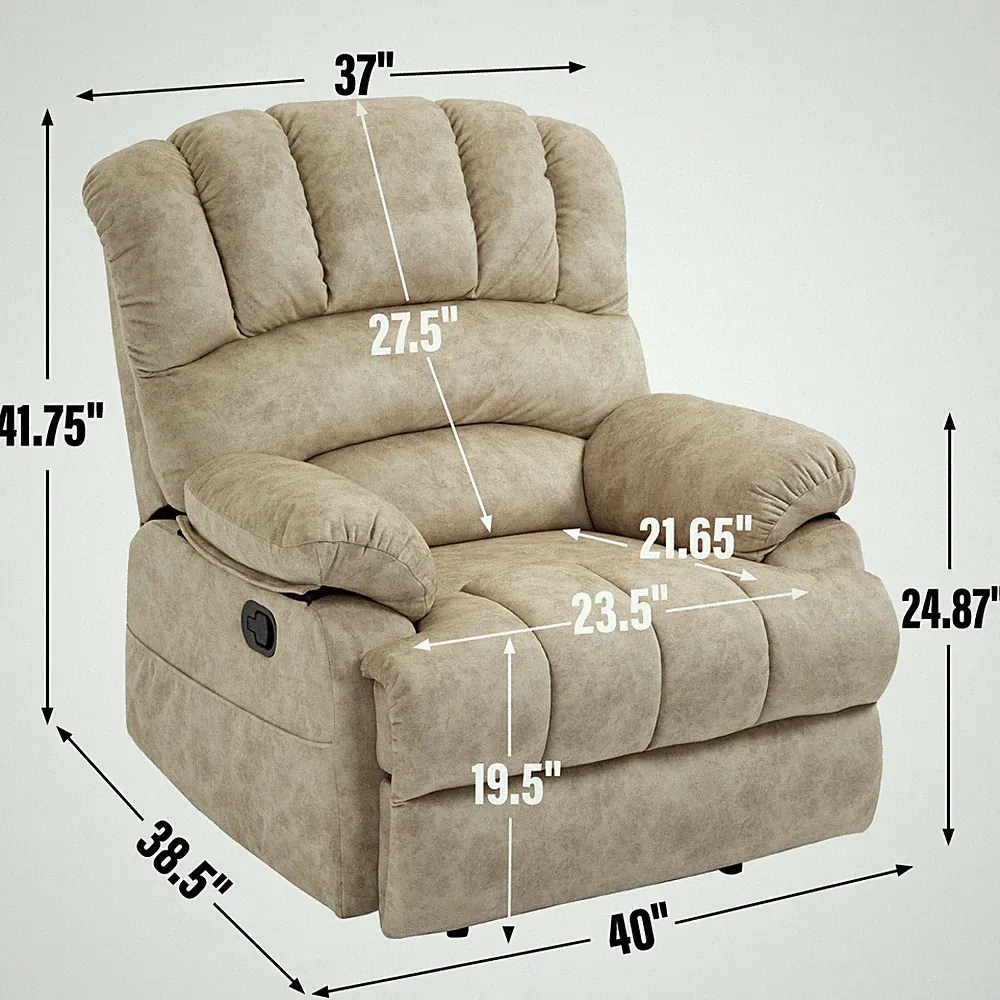 Oversized Cushion Large Grand Manual Recliner Chair for Living Room, Beige