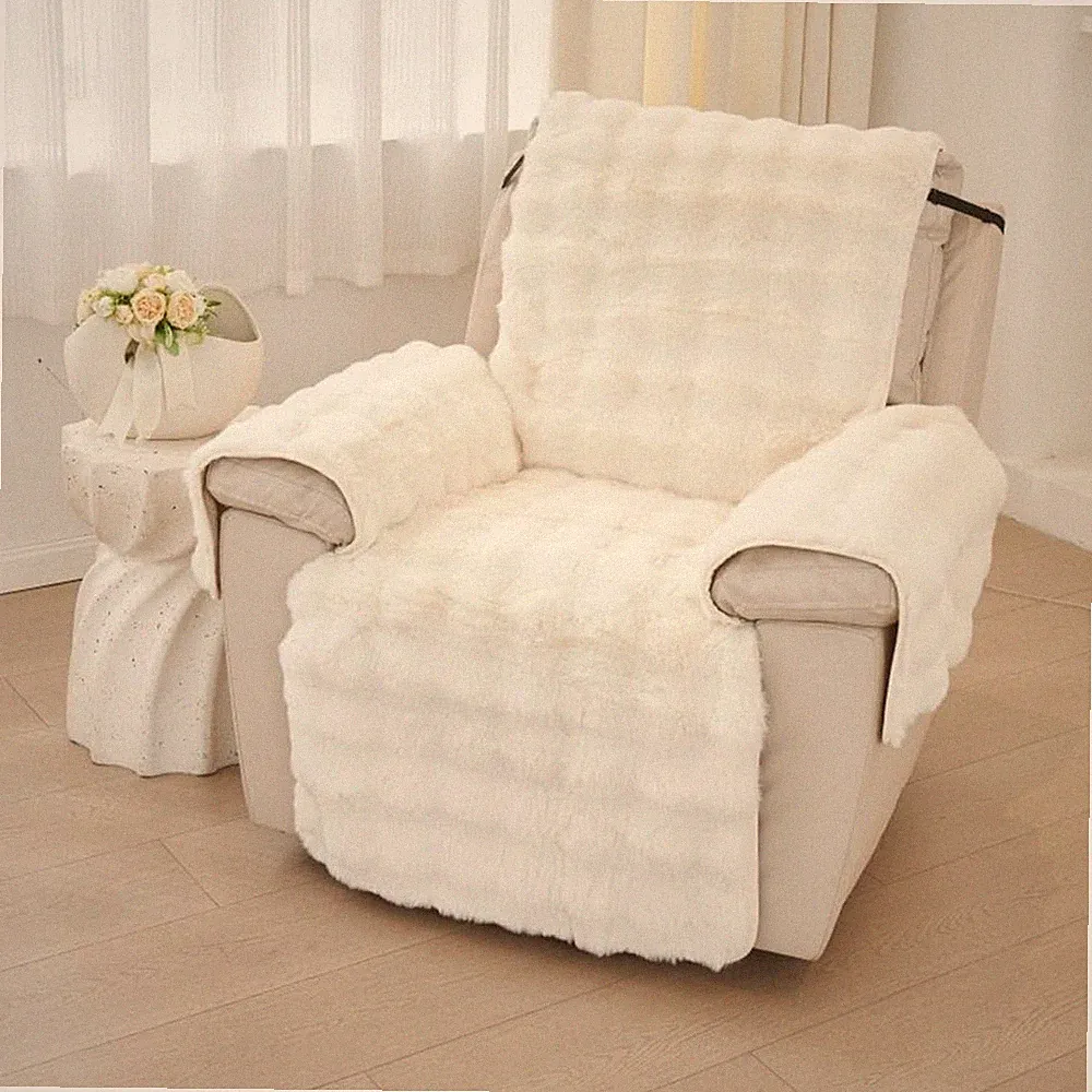 Plush Recliner Slipcover Home Faux Fur Fluffy Recliner Chair Slipcover Non Sl...