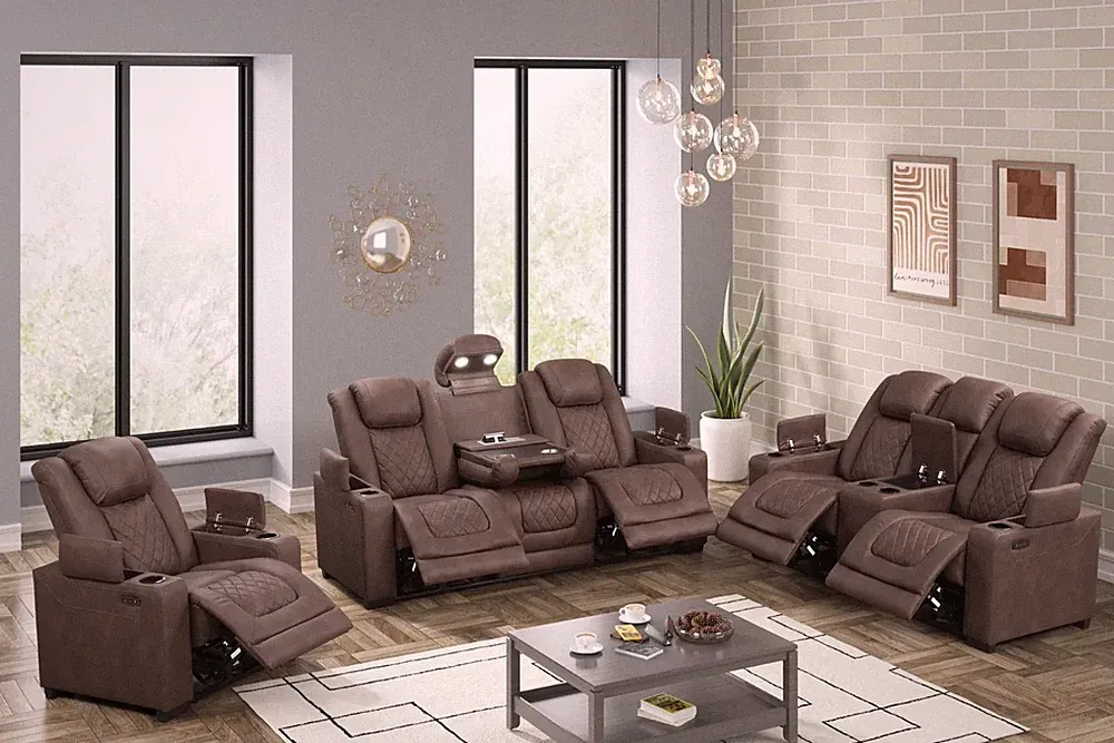 SALE LED Power Recliner 3PC Modern Brown Sofa Living Room Set Reading Lights