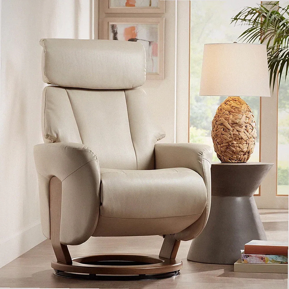 Taupe Faux Leather Swivel Recliner Chair Comfortable Reclining Footrest Bedroom