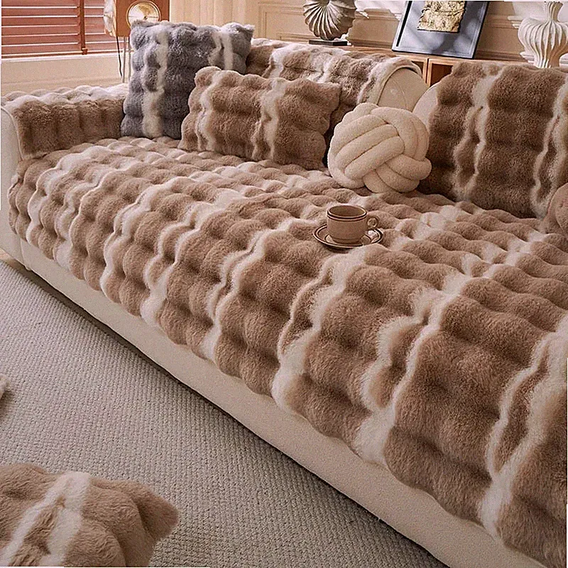 Thick Imitation Rabbit Fur Plush Sofa Slipcover Non-slip Soft Sofa Towel Modern