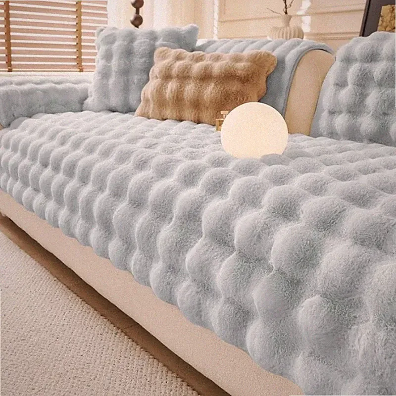 Thicken Imitation Rabbit Fur Plush Sofa Slipcover Non-slip Soft Sofa Towel Decor