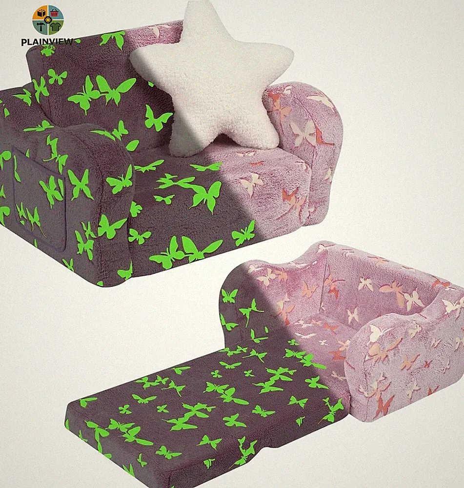 Toddler Couch, 2-In-1 Kids Soft Couch Fold Out with Star Pillow, Foldable Sofa t